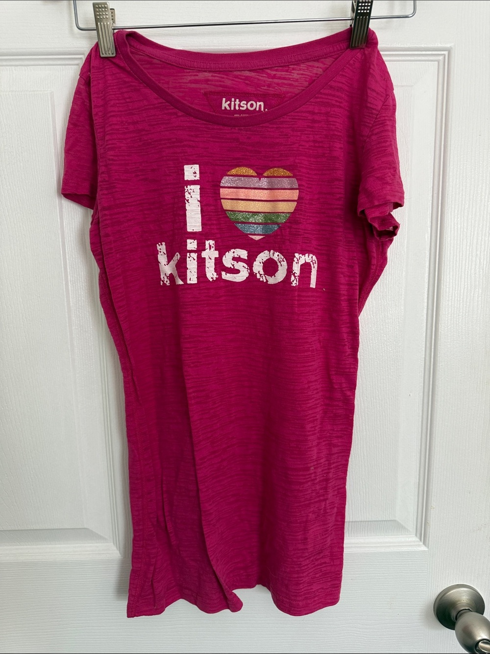kitson Pink Short Sleeve Tee with Striped Heart Logo